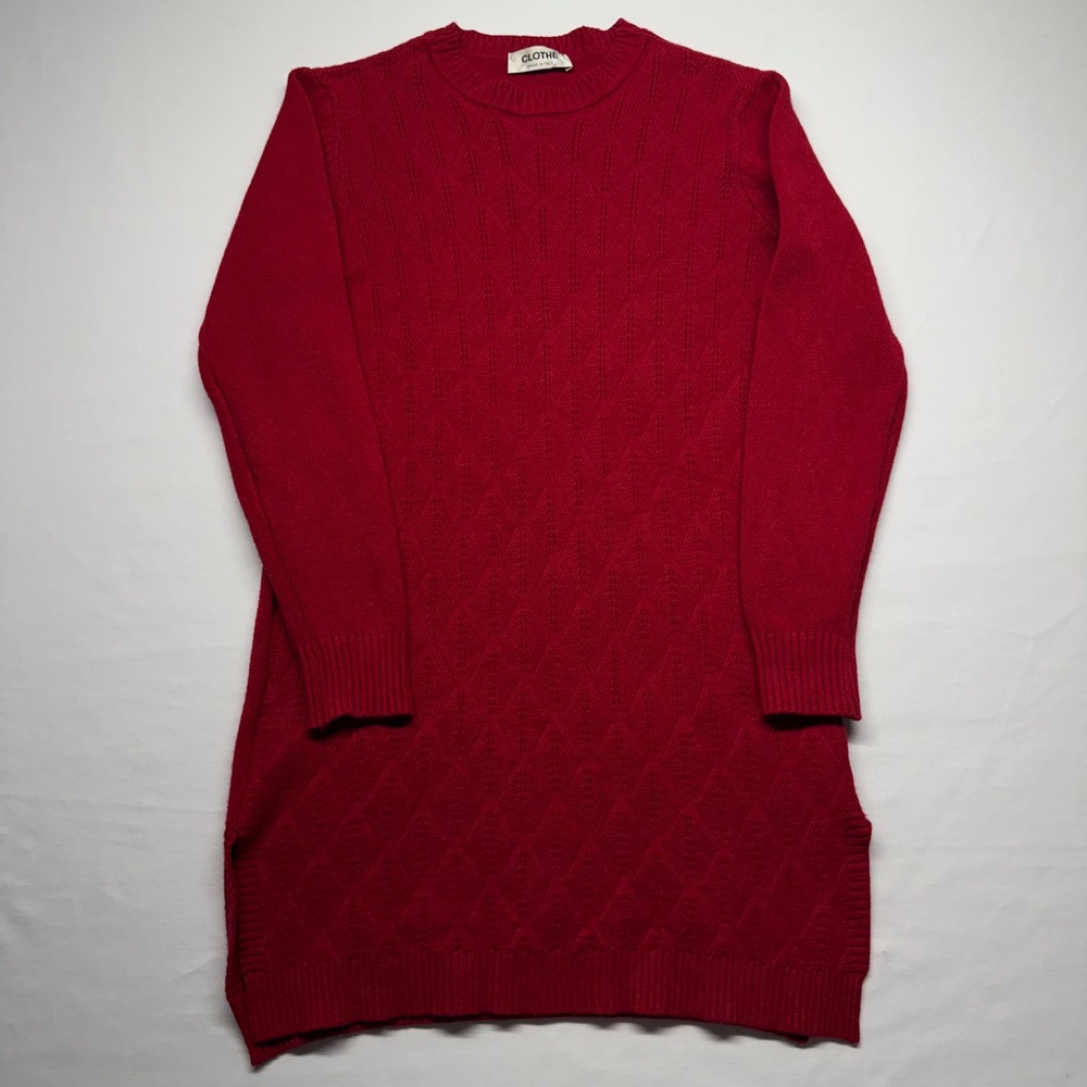 CLOTHE Sweater Dress Red Made in Italy Womens Textured Knit Long Sleeve Mini
